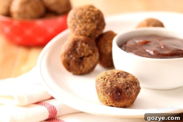 Apple Butter Baked Doughnut Holes filled with apple butter