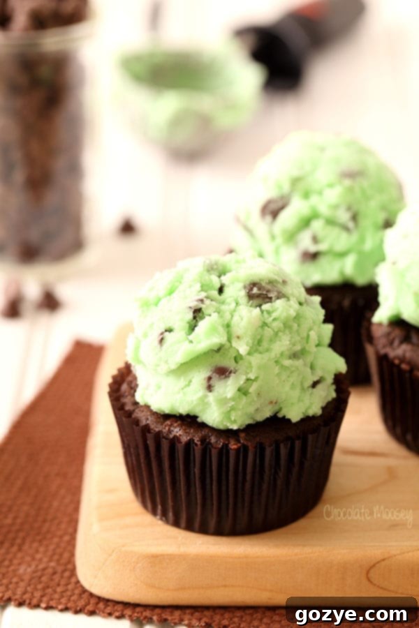 Mint Chocolate Cupcakes a scoop of mint frosting on top