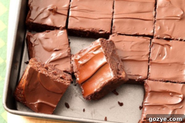Decadent Guinness Brownies 5 Several fudgy Guinness Brownies in an 8x8 pan, showing a slightly closer view of their texture and the glistening chocolate glaze.