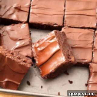 Decadent Guinness Brownies 7 Guinness Brownies in 8x8 pan, a close up of the fudgy squares with glaze