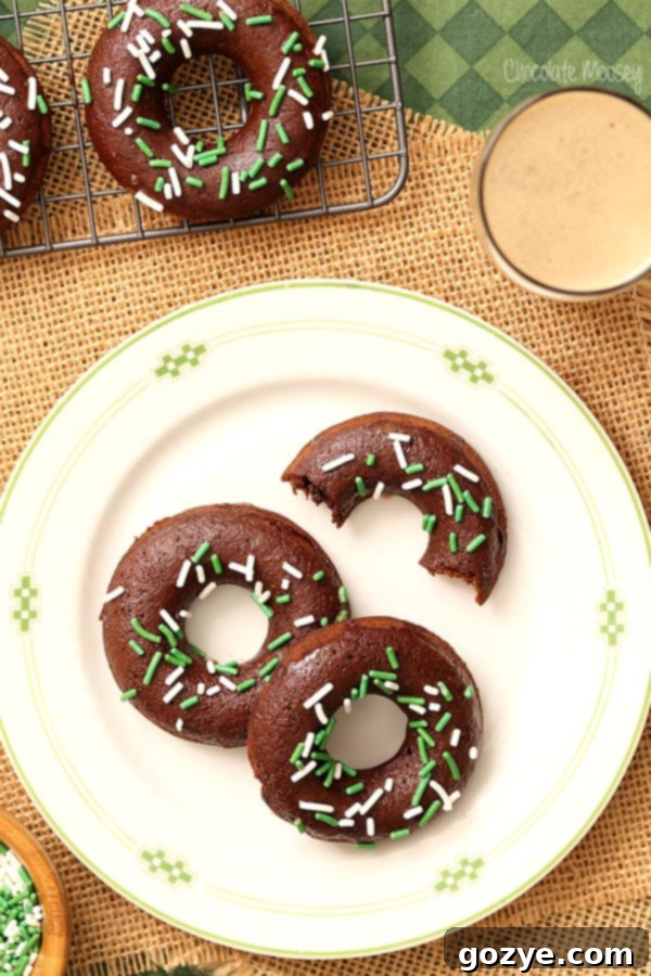 Chocolate Stout Baked Doughnuts made with Guinness beer, perfect for a rich dessert