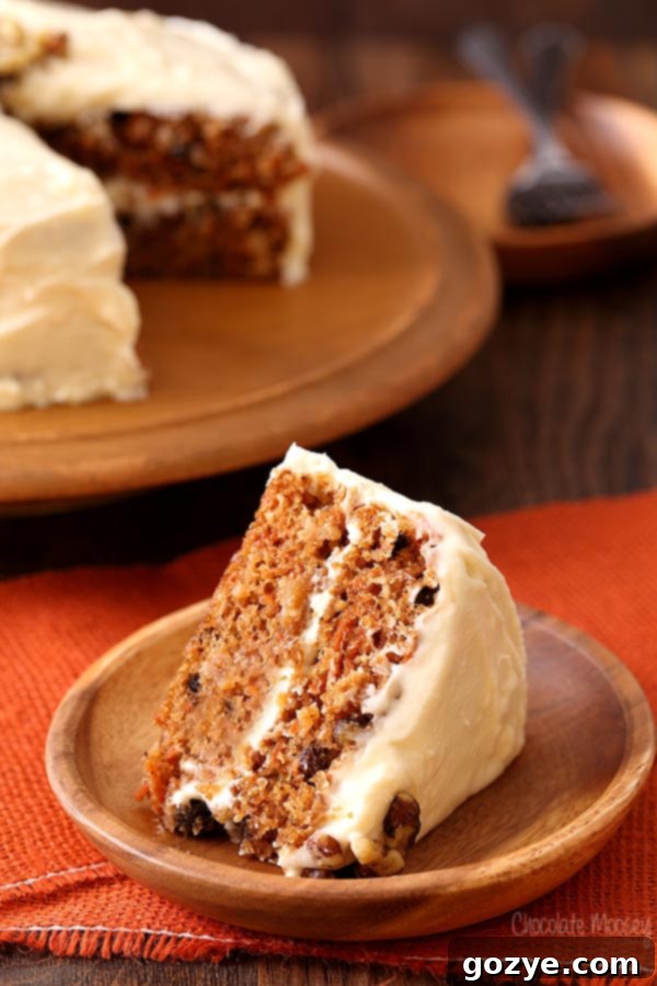 Close-up of super moist Carrot Cake Layer Cake made from scratch