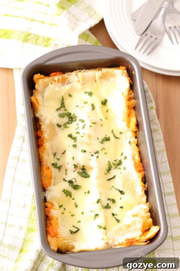 Buffalo Chicken Lasagna For Two made in a loaf pan