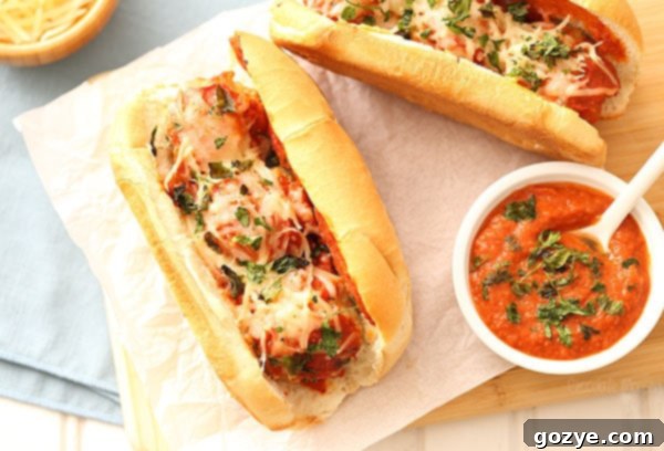 Chicken Parmesan Meatball Subs with a quick homemade tomato sauce