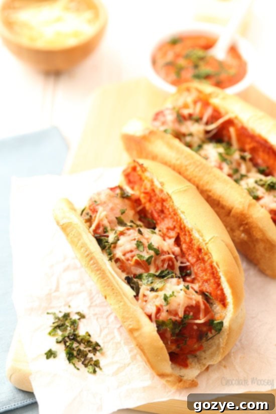 Chicken Parmesan Meatball Subs with a quick homemade tomato sauce