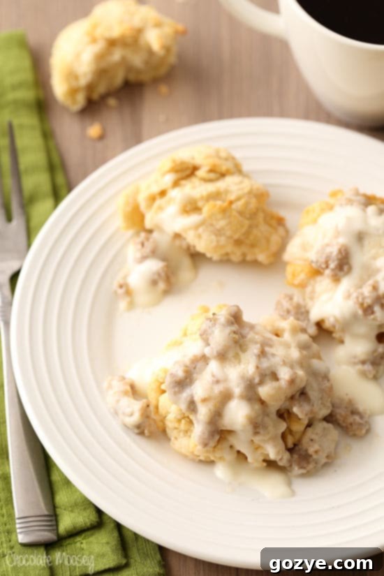Biscuits and Gravy For Two on a white plate