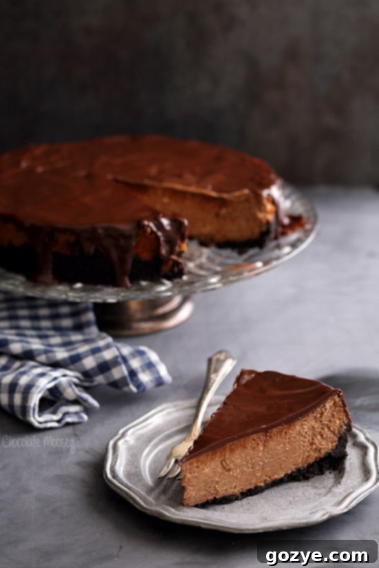Triple Chocolate Cheesecake with an Oreo cookie crust