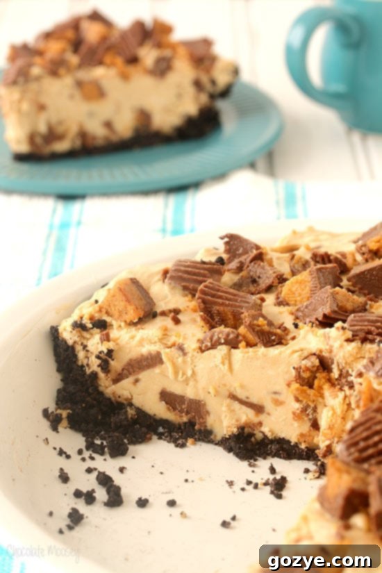No Bake Peanut Butter Pie in pie plate