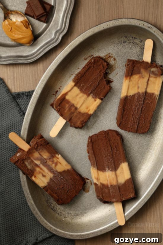 Chocolate Peanut Butter Fudgesicles that taste like eating a peanut butter cup on a stick