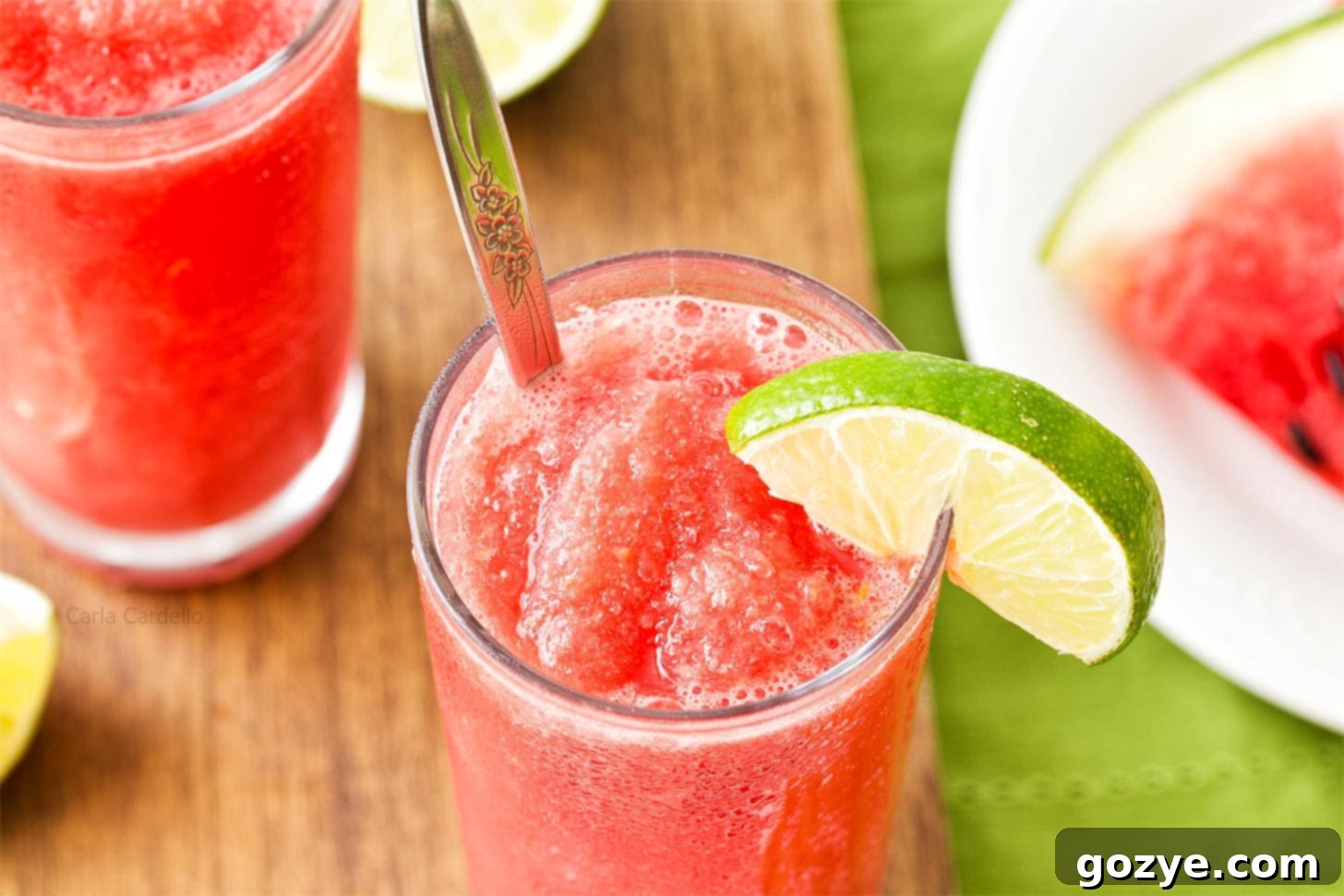 Ultimate Watermelon Chill 5 Close up of watermelon slushie in glass