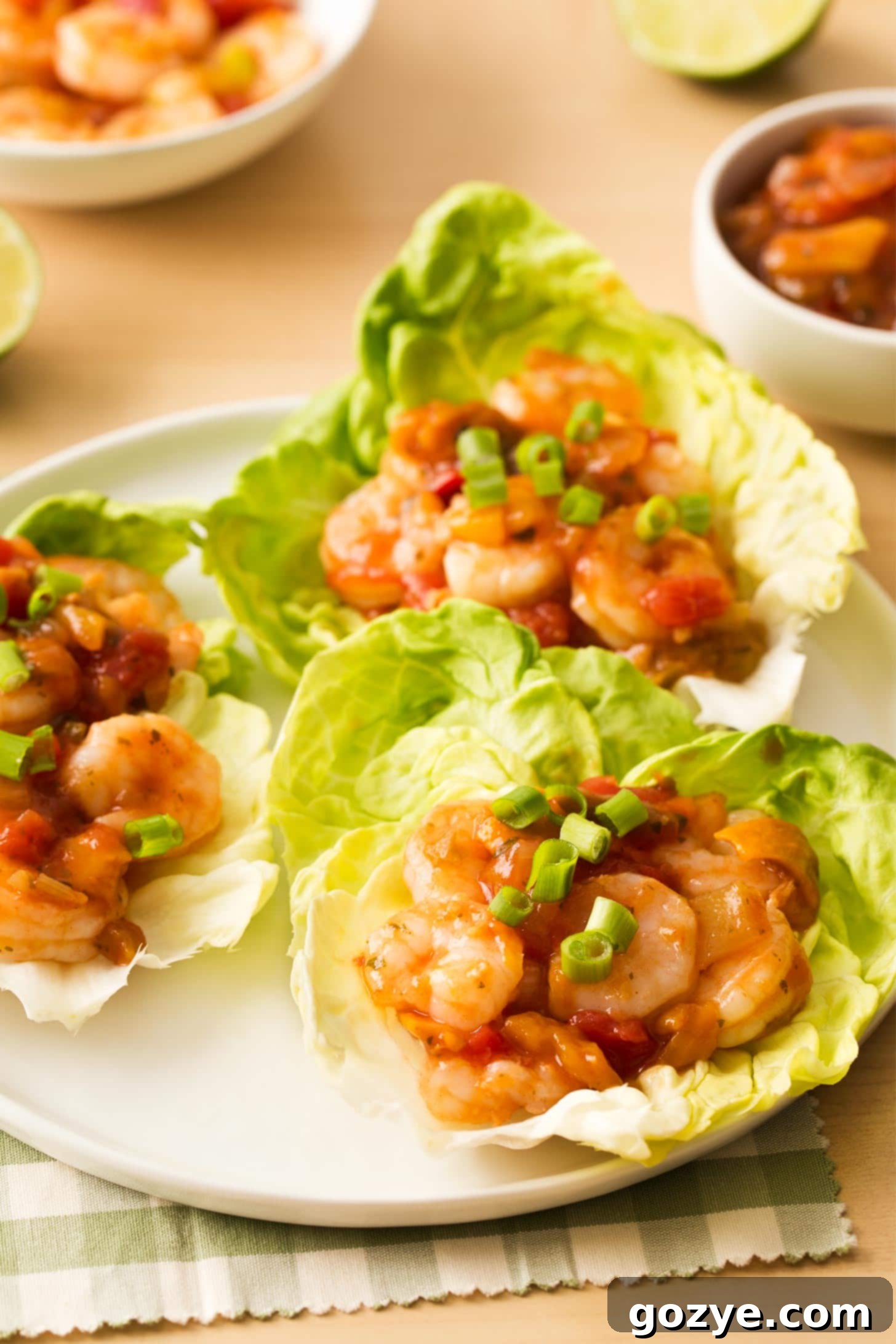 Shrimp Lettuce Wraps with salsa on a plate