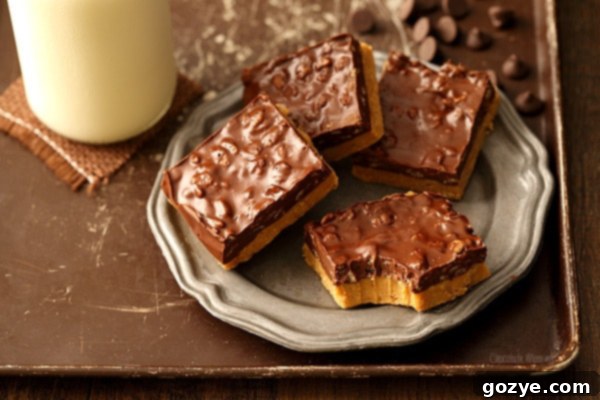 Easy No Bake Chocolate Peanut Butter Bars with a little bit of crunch from rice krispie cereal