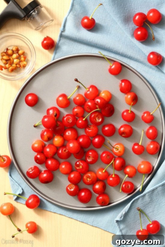 Plate of red tart cherries for cherry pie