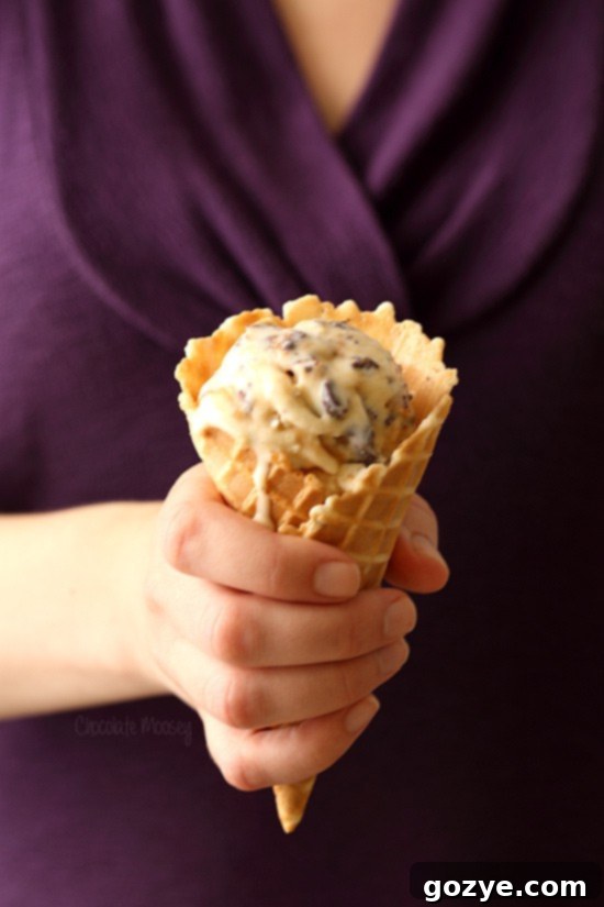 Scoop of Caramel Waffle Cone Ice Cream in a bowl