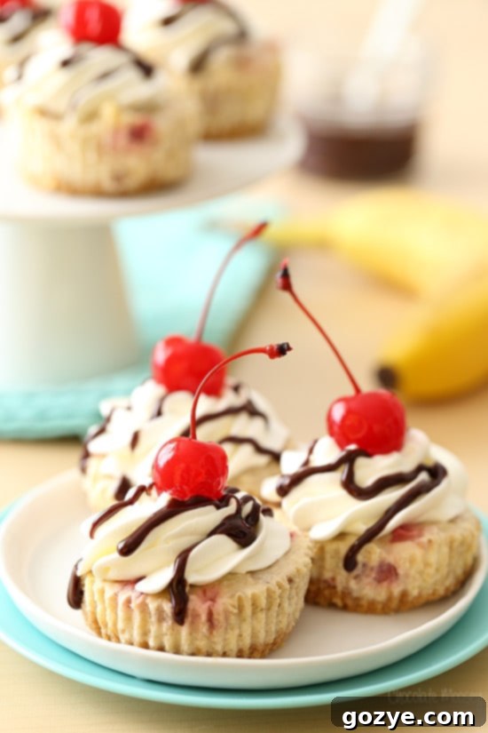 Mini Banana Split Cheesecakes