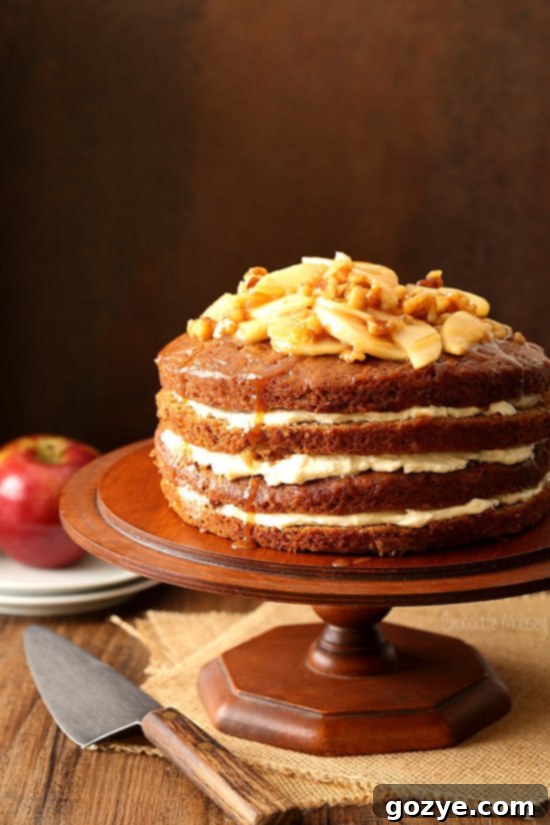 Spiced Apple Butter Cake 2 Caramel Apple Butter Layer Cake - a four-layer naked cake with caramel apple walnut topping