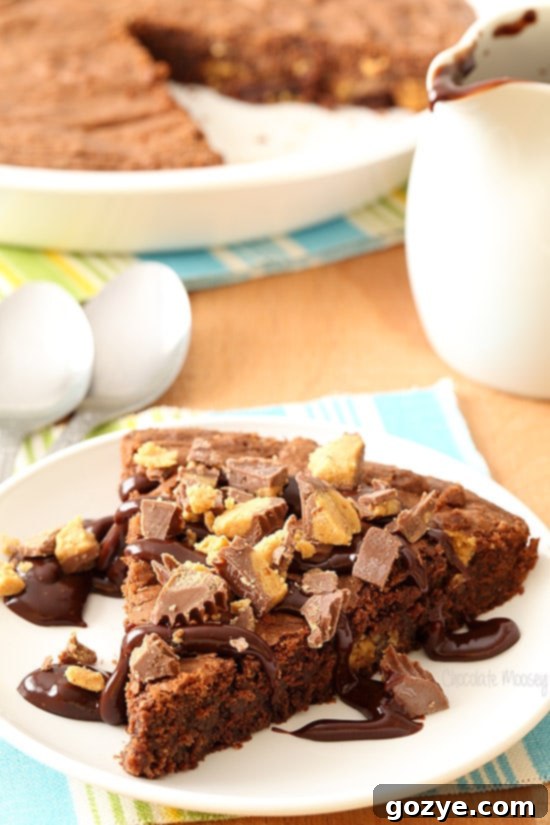 Peanut Butter Cup Brownie Pie with chocolate ganache
