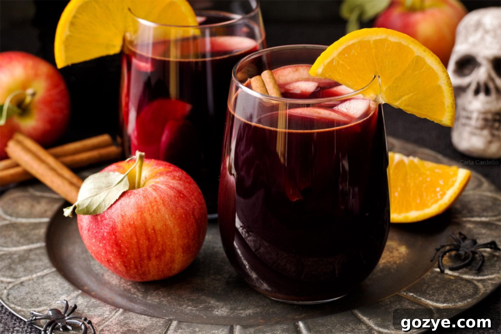 Apple Cider Sangria with Halloween decorations