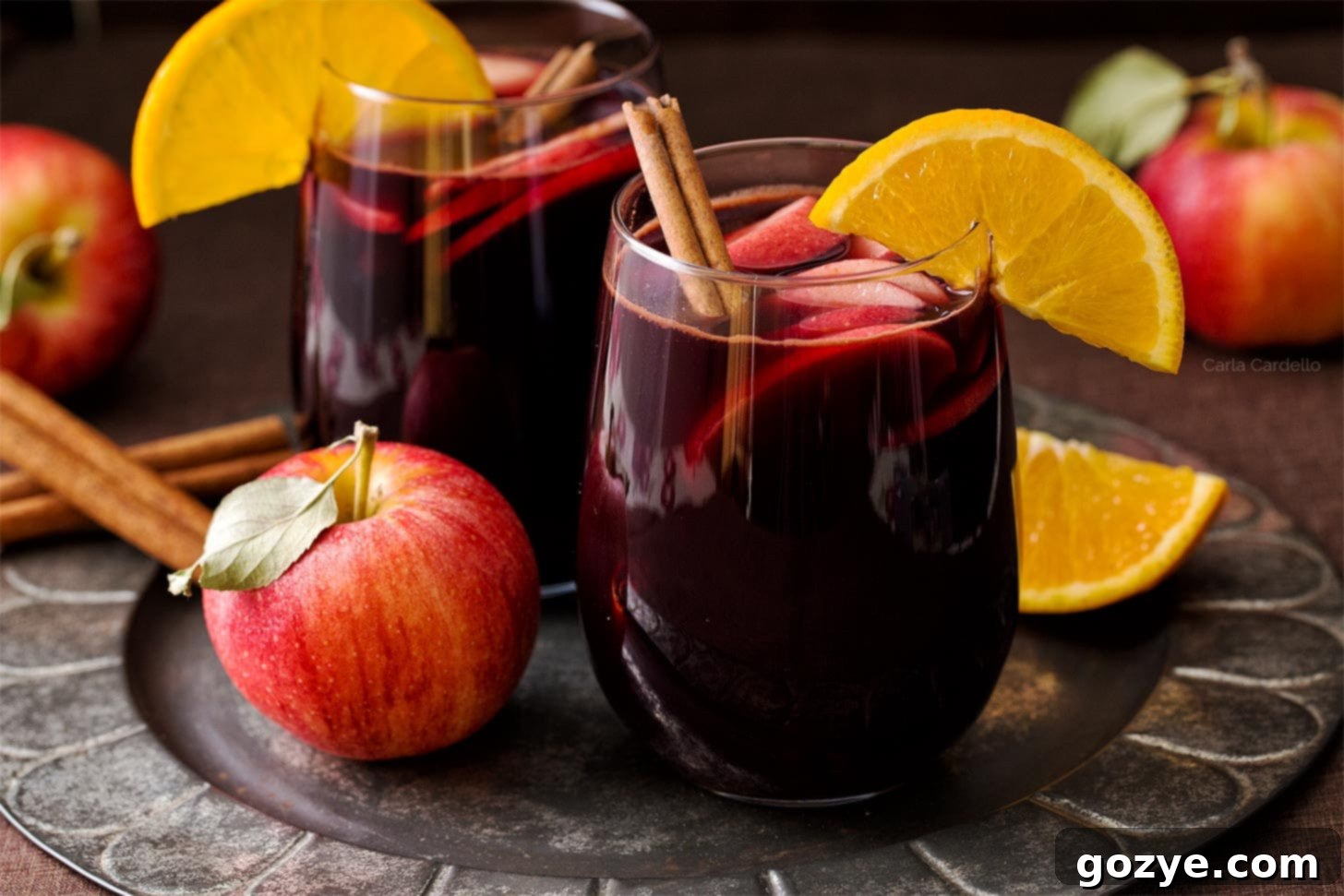 Red Apple Cider Sangria with orange and cinnamon