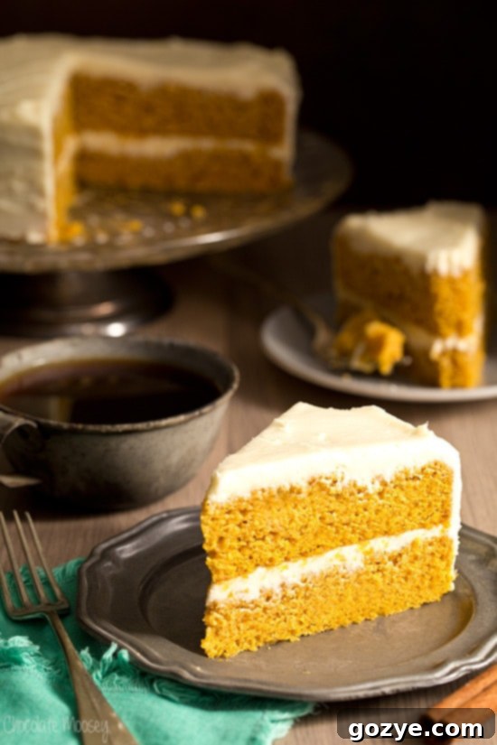 Pumpkin Layer Cake with Cream Cheese Frosting - A delicious fall dessert.