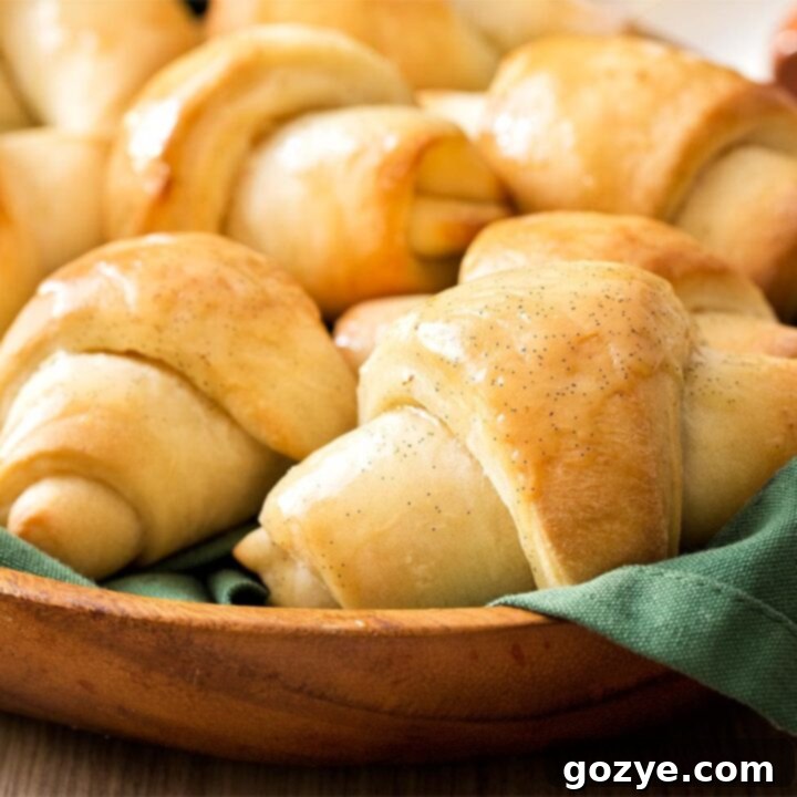 Close up of Homemade Crescent Rolls with vanilla honey butter