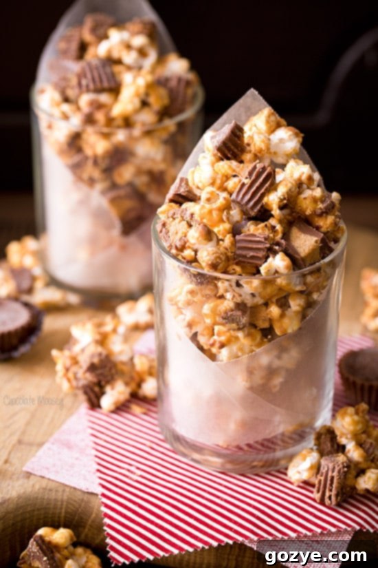 Peanut Butter Cup Popcorn - A delicious sweet and salty snack perfect for movie night