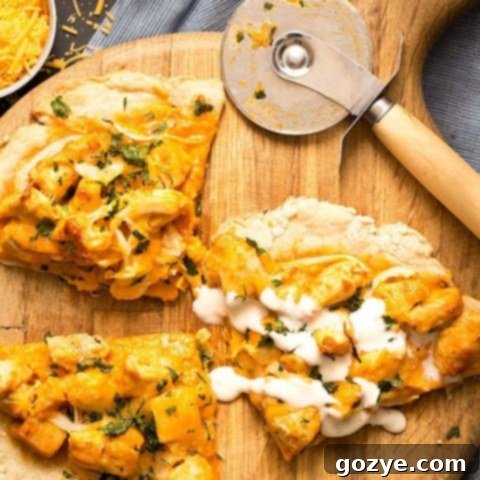 Thin Crust Buffalo Chicken Pizza (No Yeast Pizza Dough)