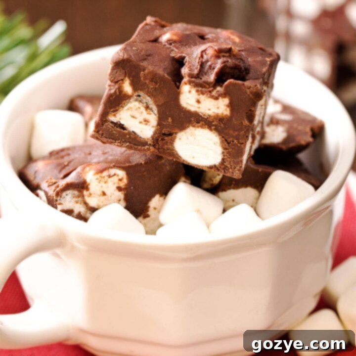 Chocolate Marshmallow Fudge in a white mug