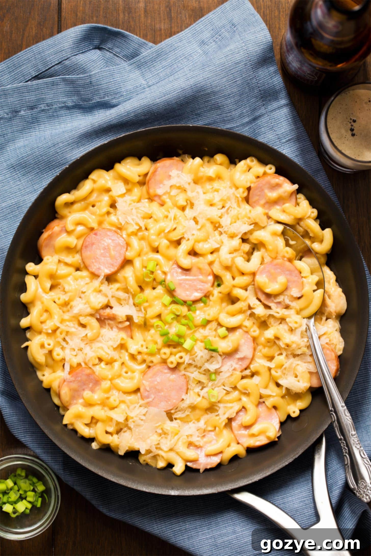 Beer mac and cheese made on stovetop in skillet