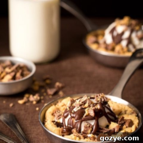 Peanut Butter Mini Skillet Cookie For Two - Recipe Card Image