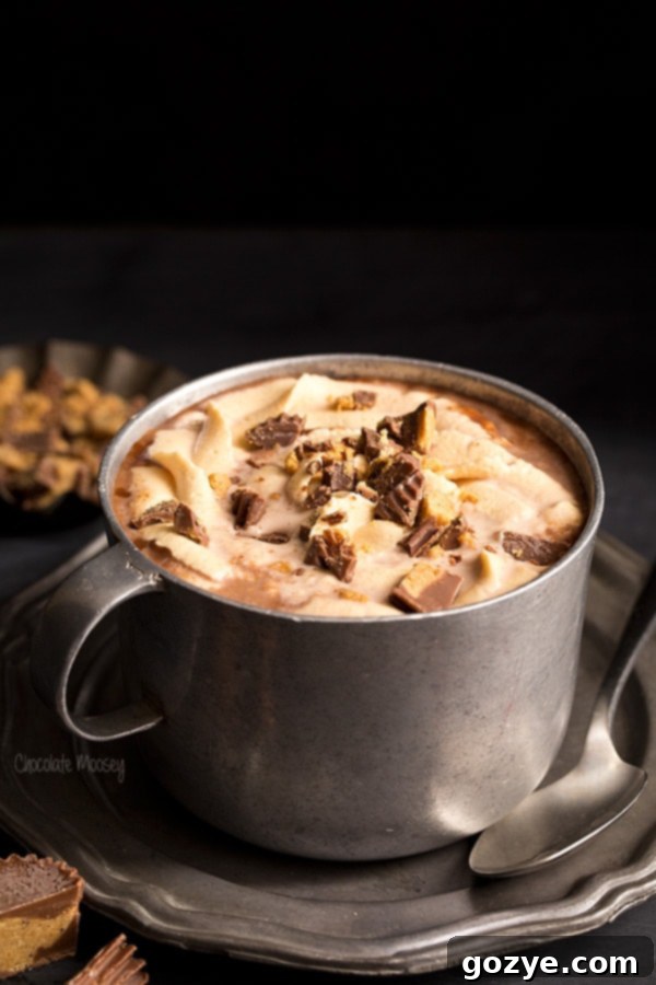 Peanut Butter Hot Chocolate in pewter mug