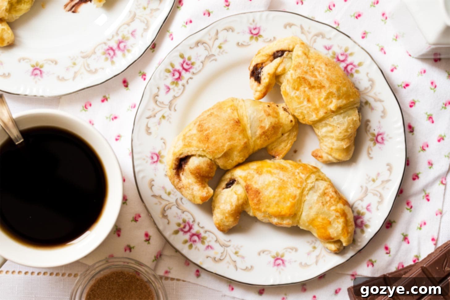 Pile of puff pastry chocolate croissants