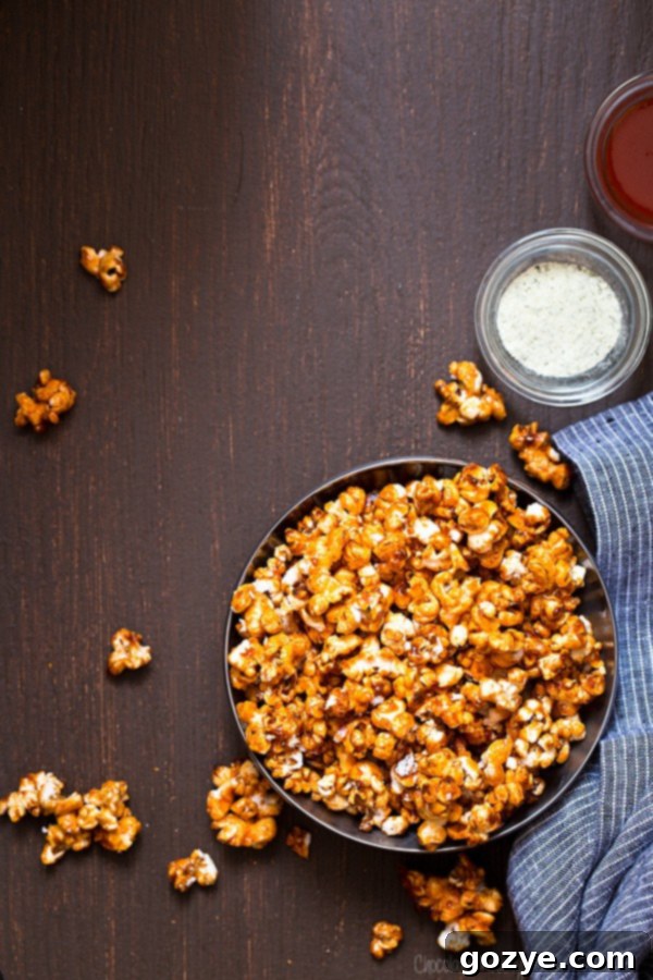 Buffalo Ranch Caramel Popcorn, sweet, salty, spicy, and crunchy snack perfect for Game Day