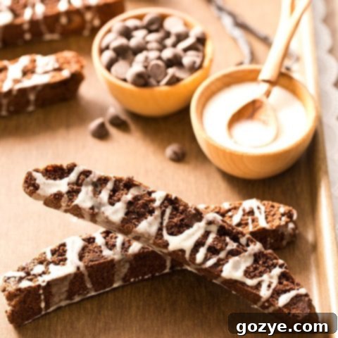 Brownie Biscotti with Vanilla Bean Glaze ready to be enjoyed.