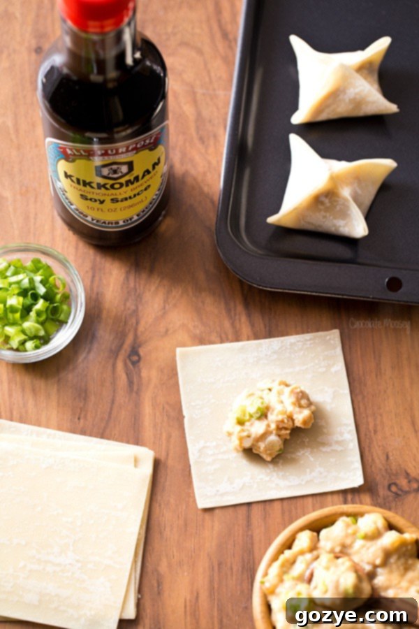 Crispy General Tso's Chicken Wontons 4 Ingredients for General Tso's Chicken Baked Wontons including sauce, chicken, and wonton wrappers