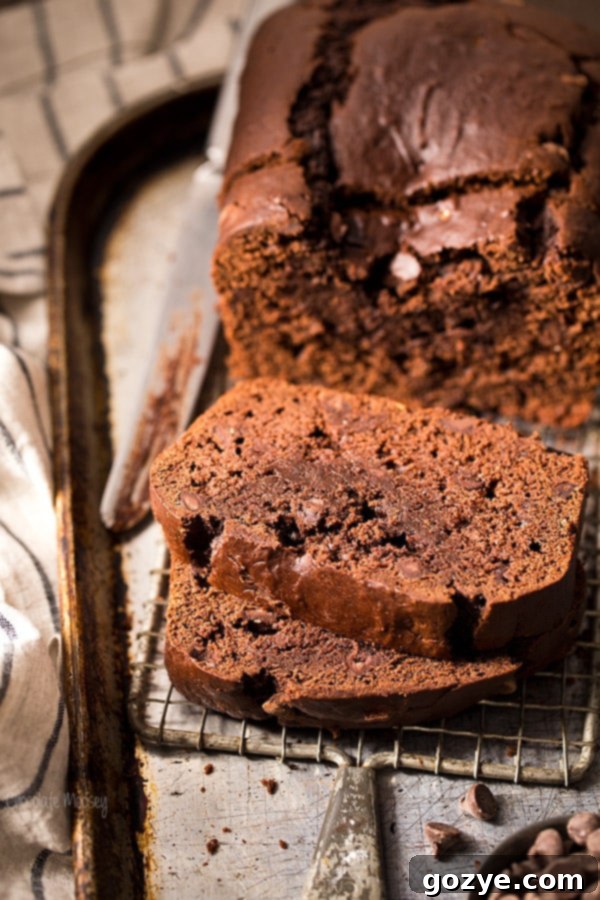 Double Chocolate Banana Bread with chocolate chips