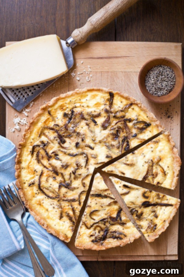 French Onion Quiche with caramelized onions and Gruyere cheese 