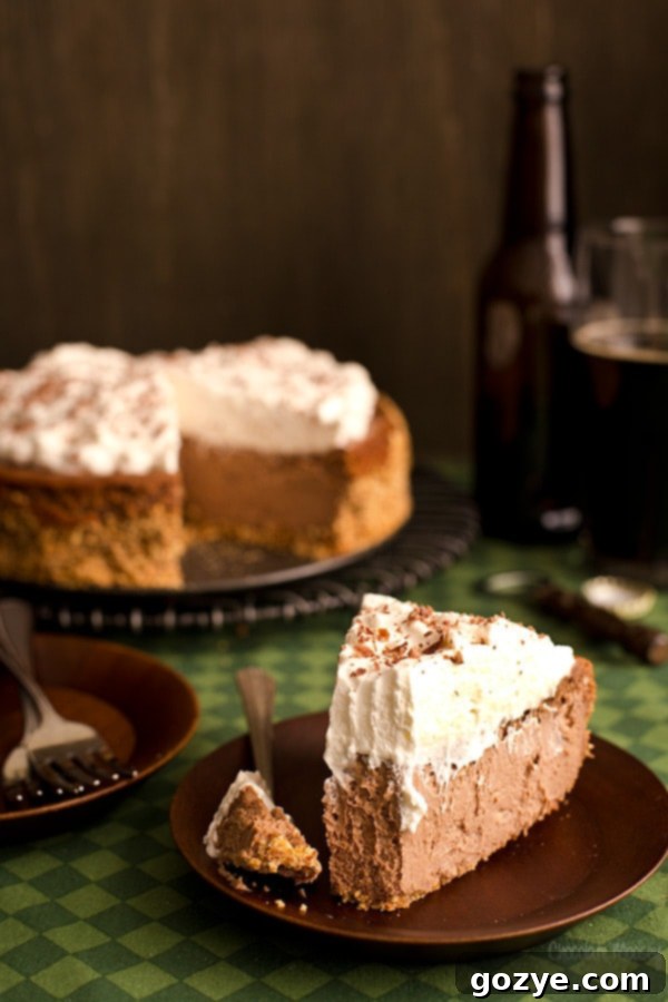 Chocolate Stout Cheesecake with pretzel crust