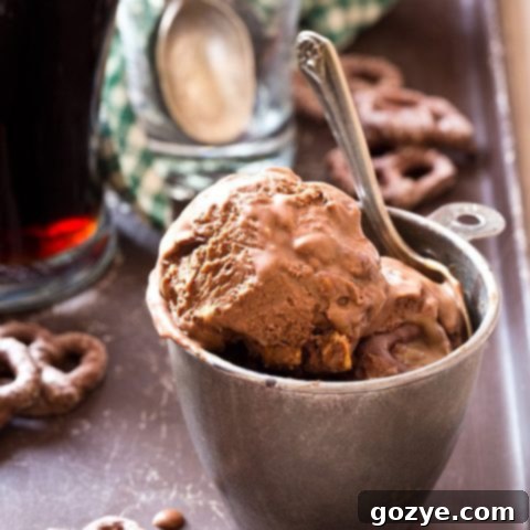Chocolate Stout Pretzel Ice Cream with caramel