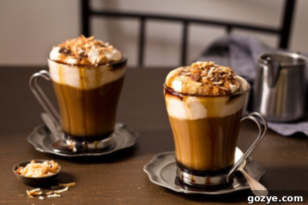 A bottle of Amoretti Dark Chocolate Syrup, an essential ingredient for the mocha.