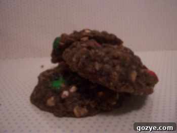 Delicious Chocolate Oatmeal Cookies with red and green M&Ms for a festive touch