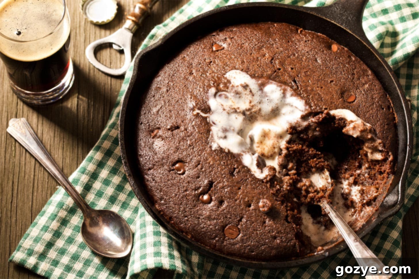 Skillet Chocolate Cake with two spoons, ready to be enjoyed