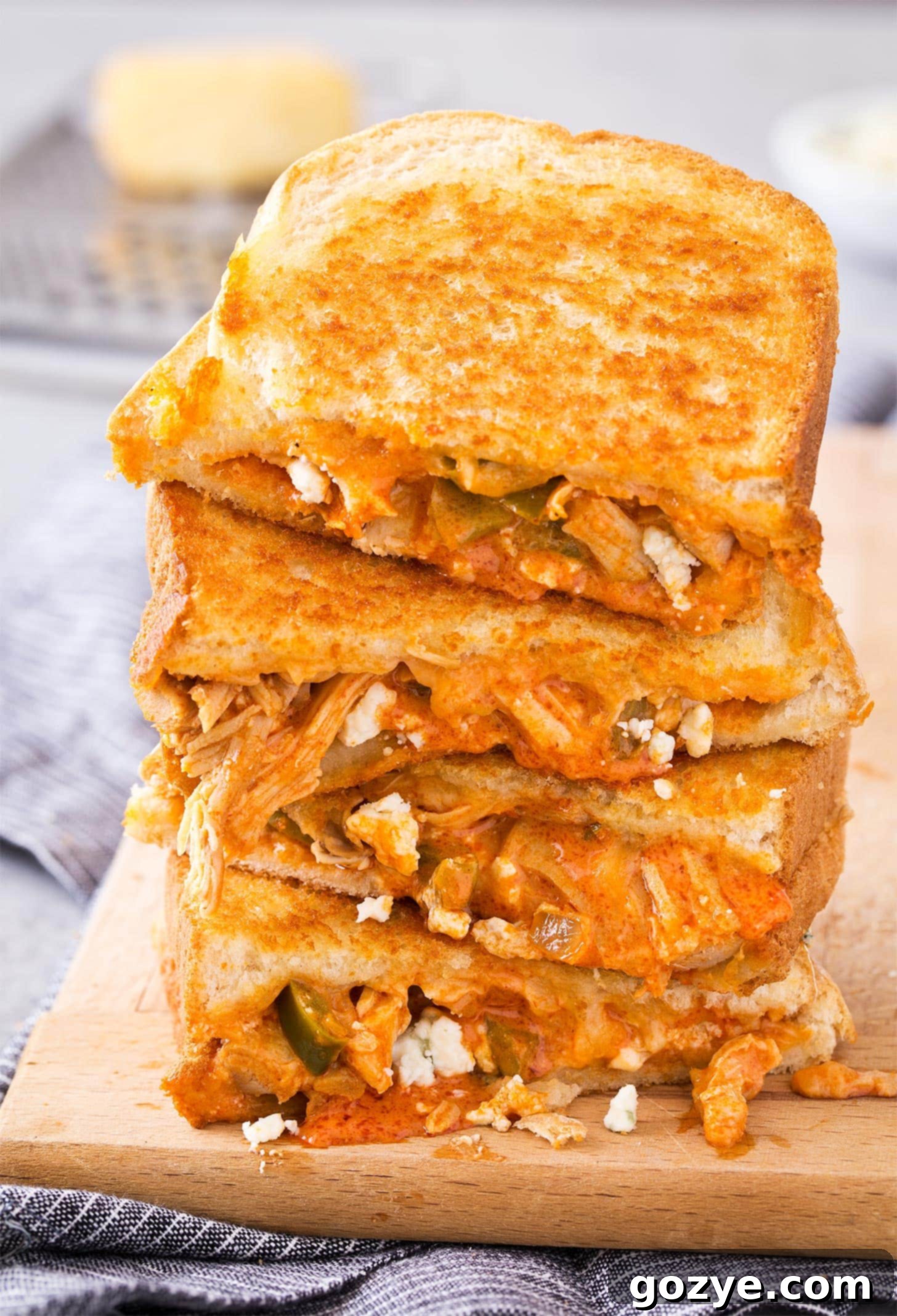 Buffalo chicken grilled cheese stacked high