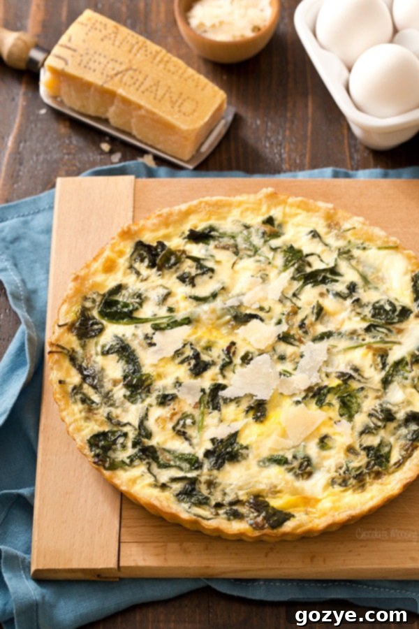 Quiche Florentine On Cutting Board - Perfect for Brunch