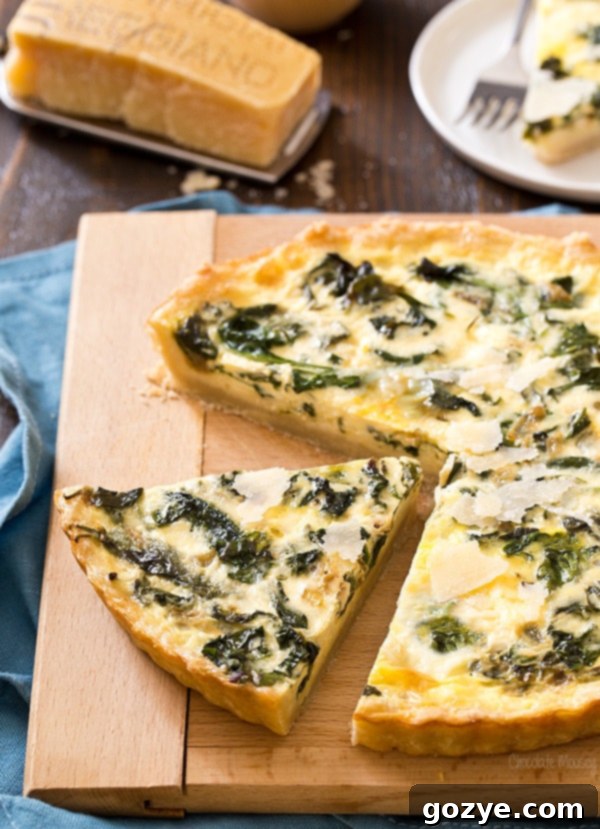 Another view of a slice of Spinach Quiche