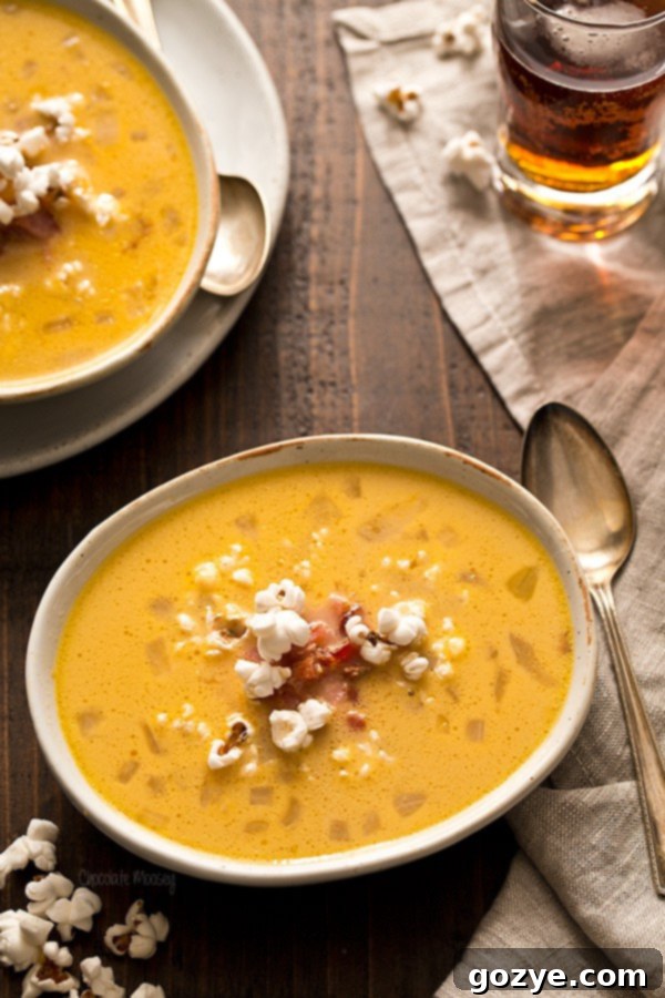 Bacon Beer Cheese Soup with Popcorn