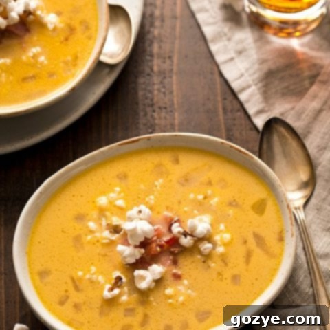 Popcorn-Topped Bacon Beer Cheese Soup 5 Bacon Beer Cheese Soup with Popcorn