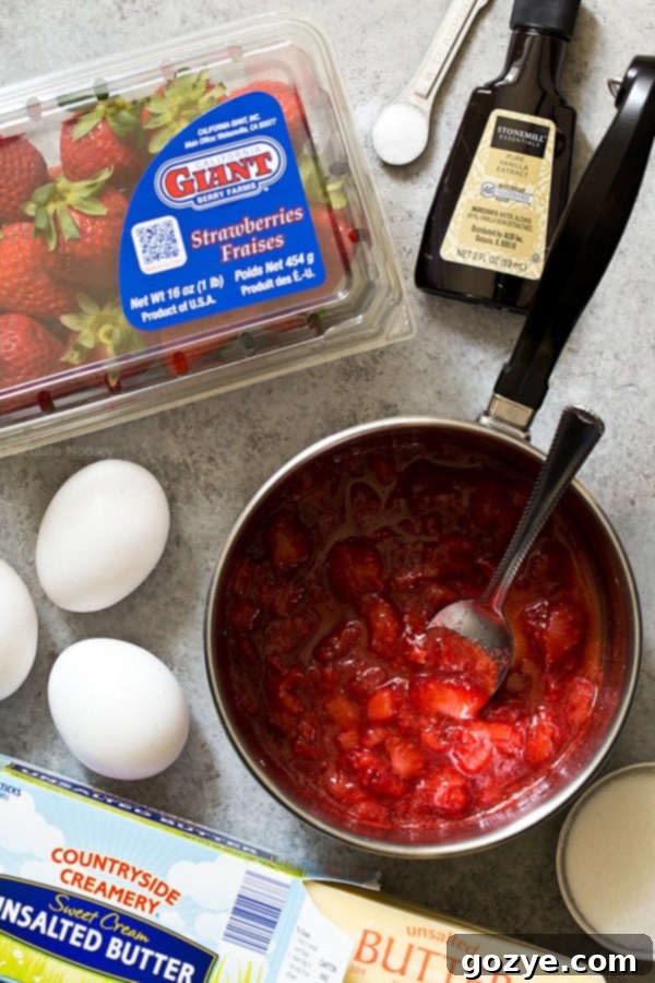 A selection of ingredients for making Strawberry Snack Cake