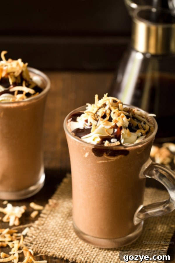 A small decorative image of Toasted Coconut Frozen Hot Chocolate, suitable for Pinterest sharing.