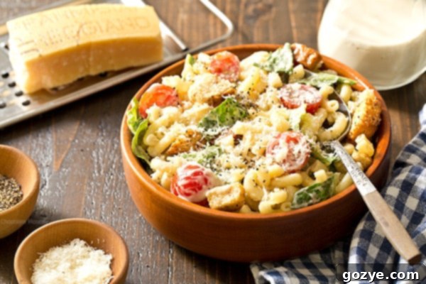 Bowl of Caesar Macaroni Salad with spoon
